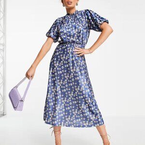 🌼 ASOS DESIGN Midi Tea Dress – Blue Floral – Size US 6